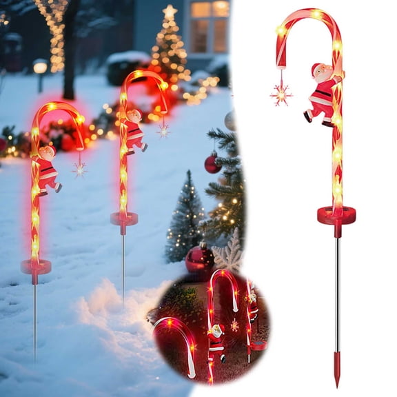 1 PCS Solar Christmas Lights Outdoor, 28 Inch Candy Cane Solar Powered Waterproof Christmas Lights with Santa Claus and Star,Outdoor Christmas Decorations for Yard Front Patio Decor Garden