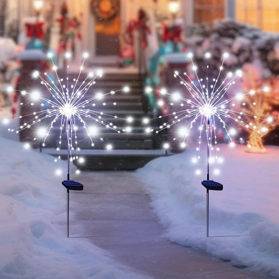 Christmas Solar Garden Firework Lights, GoXteam Outdoor Waterproof 2 Pack 120 LED Sparklers Solar Lights with 8 Modes for Outside Patio Backyard Yard Pathway Walkway Decorations (White)