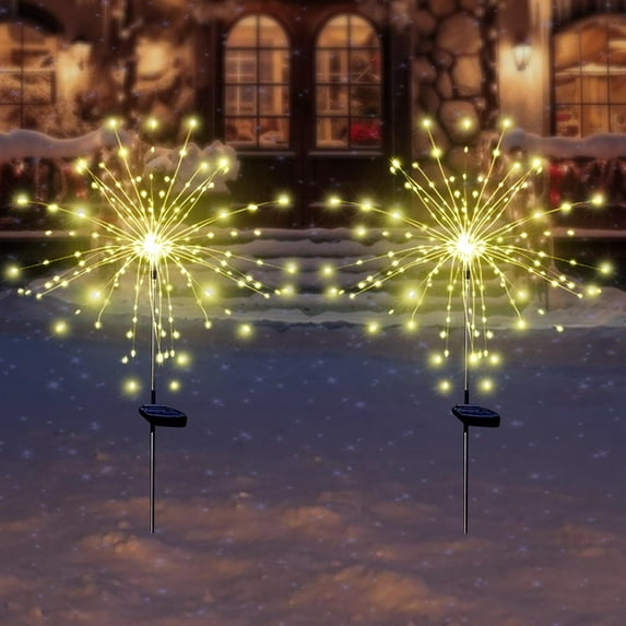 Christmas Solar Garden Firework Lights, GoXteam Outdoor Waterproof 2 Pack 120 LED Sparklers Solar Lights with 8 Modes for Outside Patio Backyard Yard Pathway Walkway Decorations (Warm White)