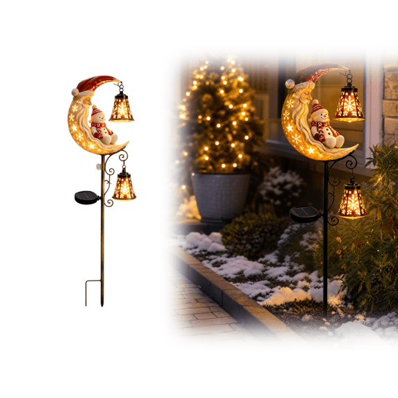 Christmas Solar Garden Stake Light, Glowing Santa Crescent Moon Design, Warm LED Holiday Decor for Front Yard Patio Walkway (SnowmanA)