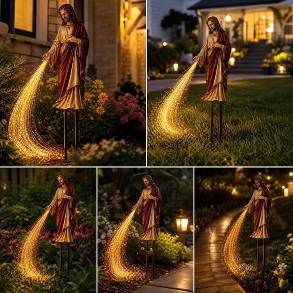 Christmas Solar Jesus Fiber Optic Garden Light,Sacred Heart Religious