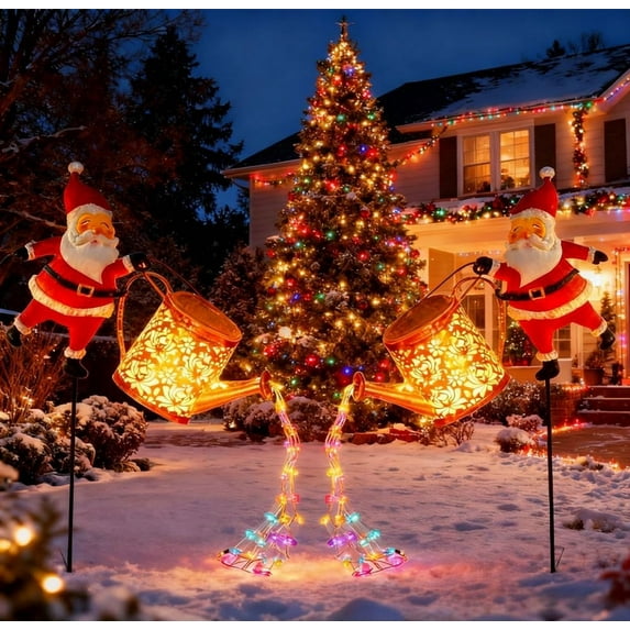 Christmas Solar Kettle Lights, Christmas Santa Solar Kettle Lights Garden Lawn Decorative Light, Stake Light for Patio Lawn Xmas Decor, Courtyard, Pond, Walkway