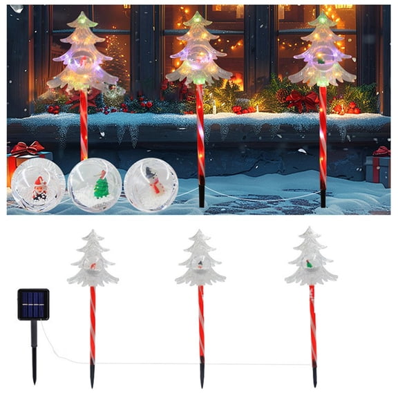 Christmas Solar Lights Set of 3 - 19.6" Star Tree Snowflake Outdoor Decor with 6 Lighting Modes, Waterproof Garden Lawn Patio Decorations, Auto-On/Off Solar Powered Holiday Lights
