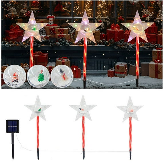 Christmas Solar Lights Star Christmas Tree Snowflake Modeling Multiple Lighting Modes Solar Floor Lights Holiday Outdoor Garden Patio Decoration One Tow Three