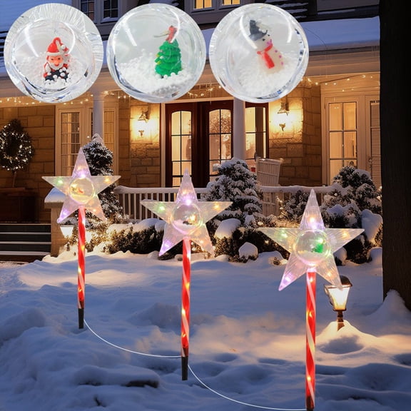 Christmas Solar Pathway Lights Outdoor Decorations, Star Christmas Tree Snowflake Modeling Lights Waterproof LED Garden Stake Light for Walkway Yard Lawn Porch Holiday Decor 3 Pack