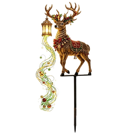 Christmas Solar Reindeer Light,Waterproof Outdoor Decorative Garden Stake Light,Solar Powered Christmas Reindeer Night Light for Pathway Yard Patio Holiday Outdoor Decor