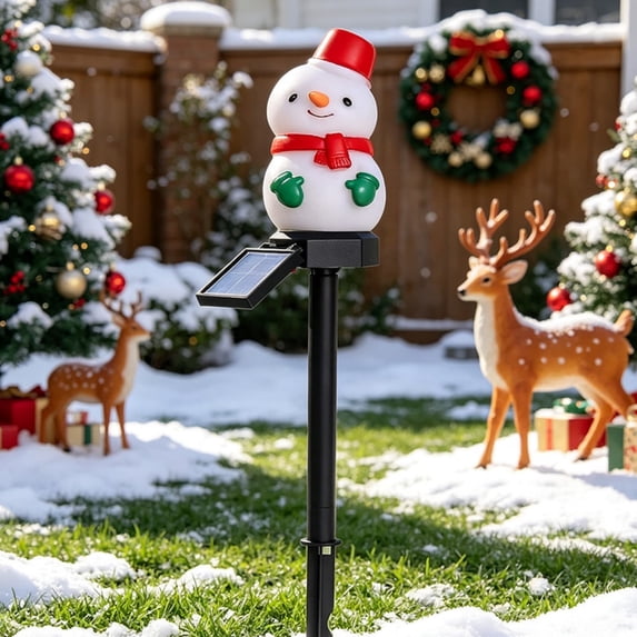Christmas Solar Stake Light, Water-Proof Outdoor Solar Christmas LED Decorations with Snowman for Patio Yard Lawn, Holiday Party Decor