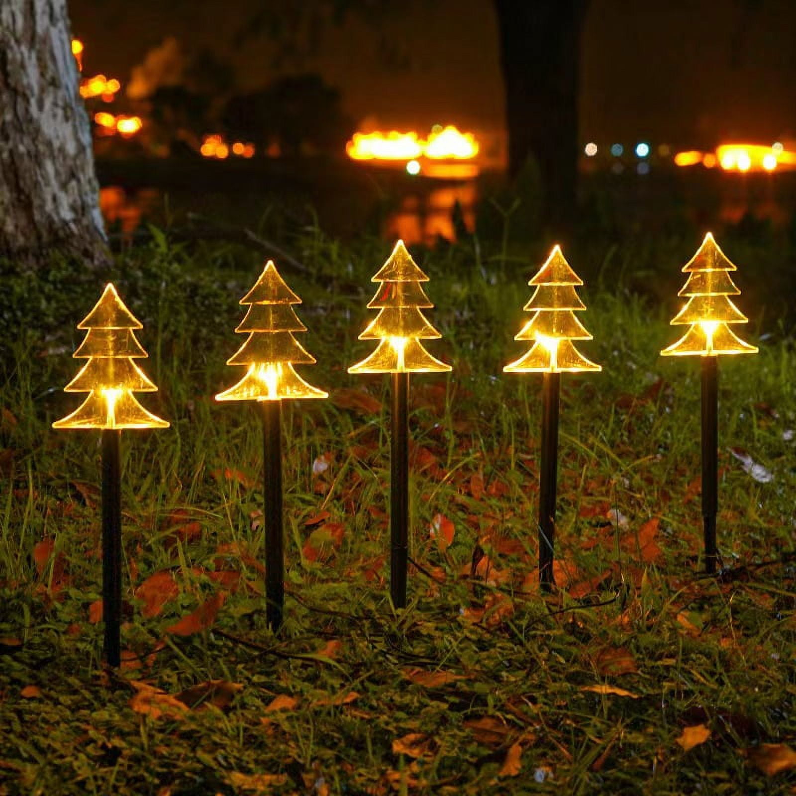 Christmas Solar Stake Lights, Set of 5 Waterproof Landscape Christmas ...
