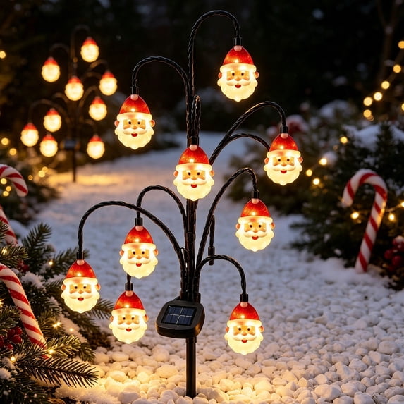 Christmas Solar Tree Stake Lights 5 Styles Outdoor Yard Decor, Twinkling LED Garden Stakes with Santa Snowman Reindeer Designs, Christmas Porch Decorations, Christmas Lawn Ornaments, Style D
