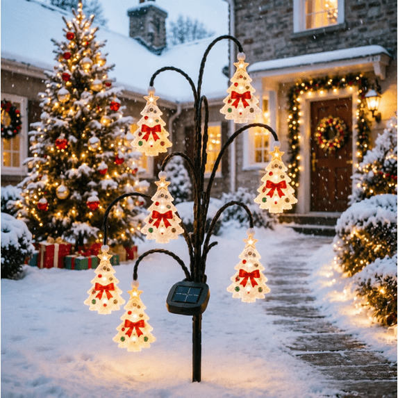 Christmas Solar Tree Stake Lights,Christmas Tree Solar Lights Outdoor Stake Decor Waterproof LED for Yard Porch Walkway Holiday Display