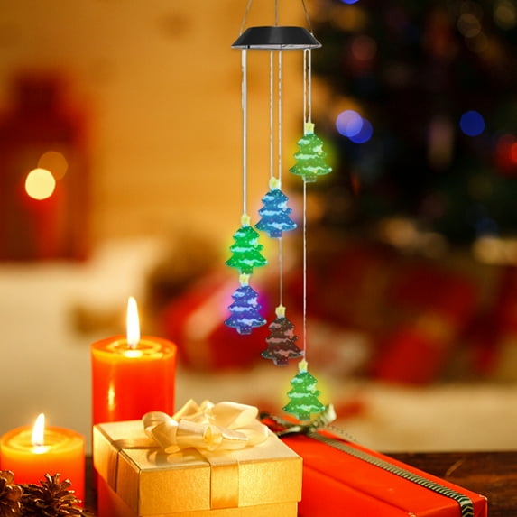 Christmas Solar Tree Wind Chime Light, Outdoor Courtyard Decoration Mood Light, Auto Color Changing LED Pendant, Holiday Gift for Family