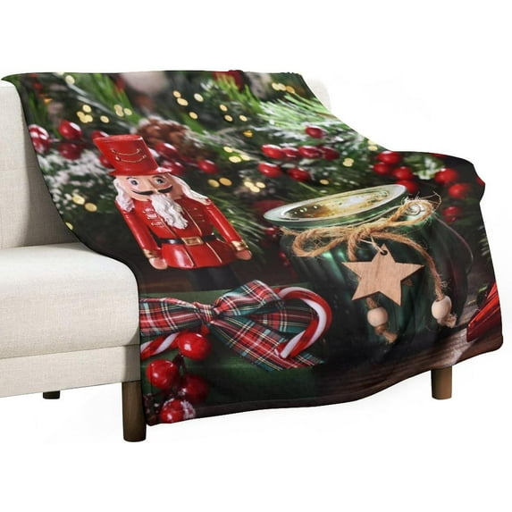 Christmas Soldier Nutcracker Tree Blanket Fleece Cozy Warm Merry Xmas Lightweight Throw Blanket for Couch Sofa Bed for Adults Kids Boys Teens Gift 50"x60"