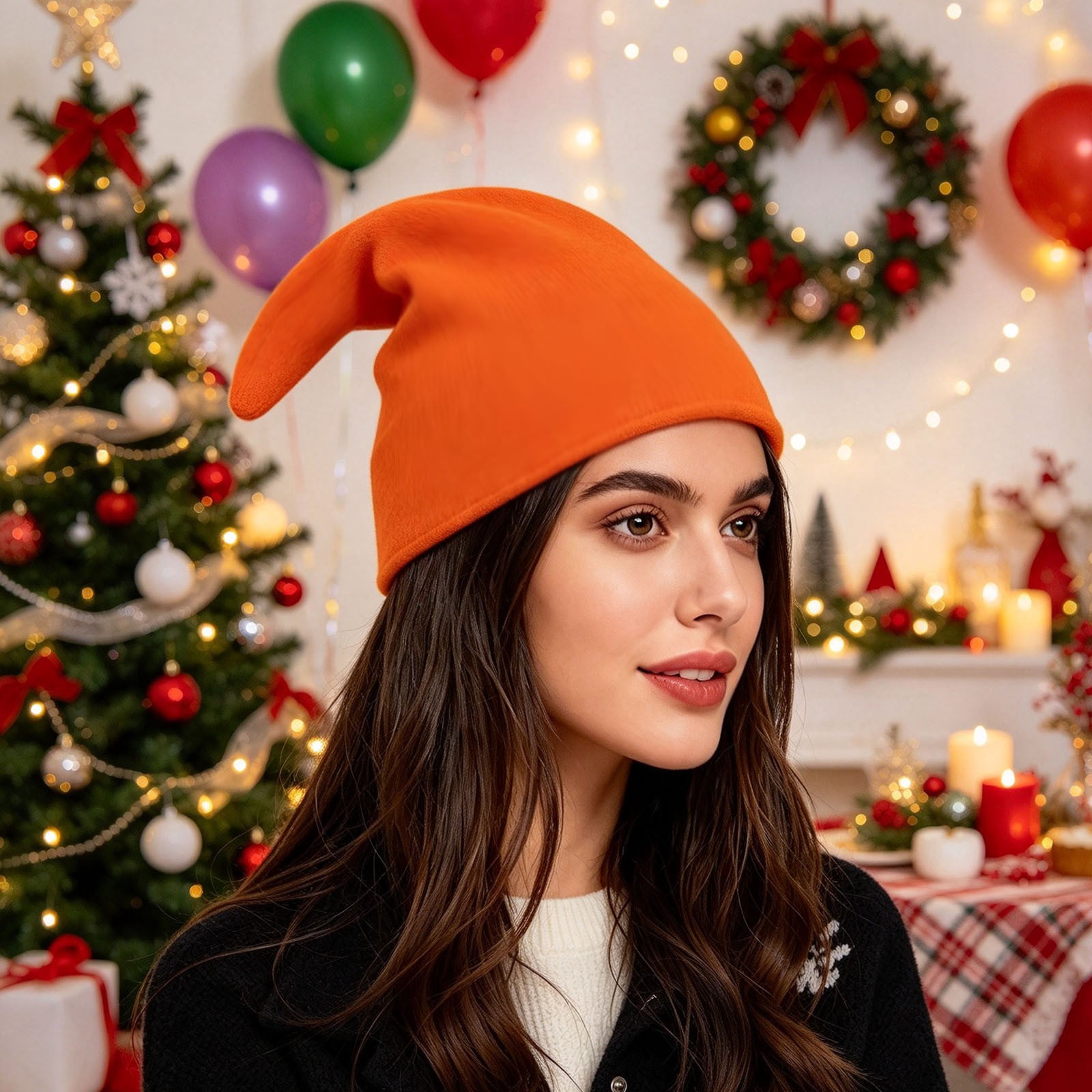 Christmas Solid Color Hat, Soft Pointed Party Headwear, Christmas Party ...