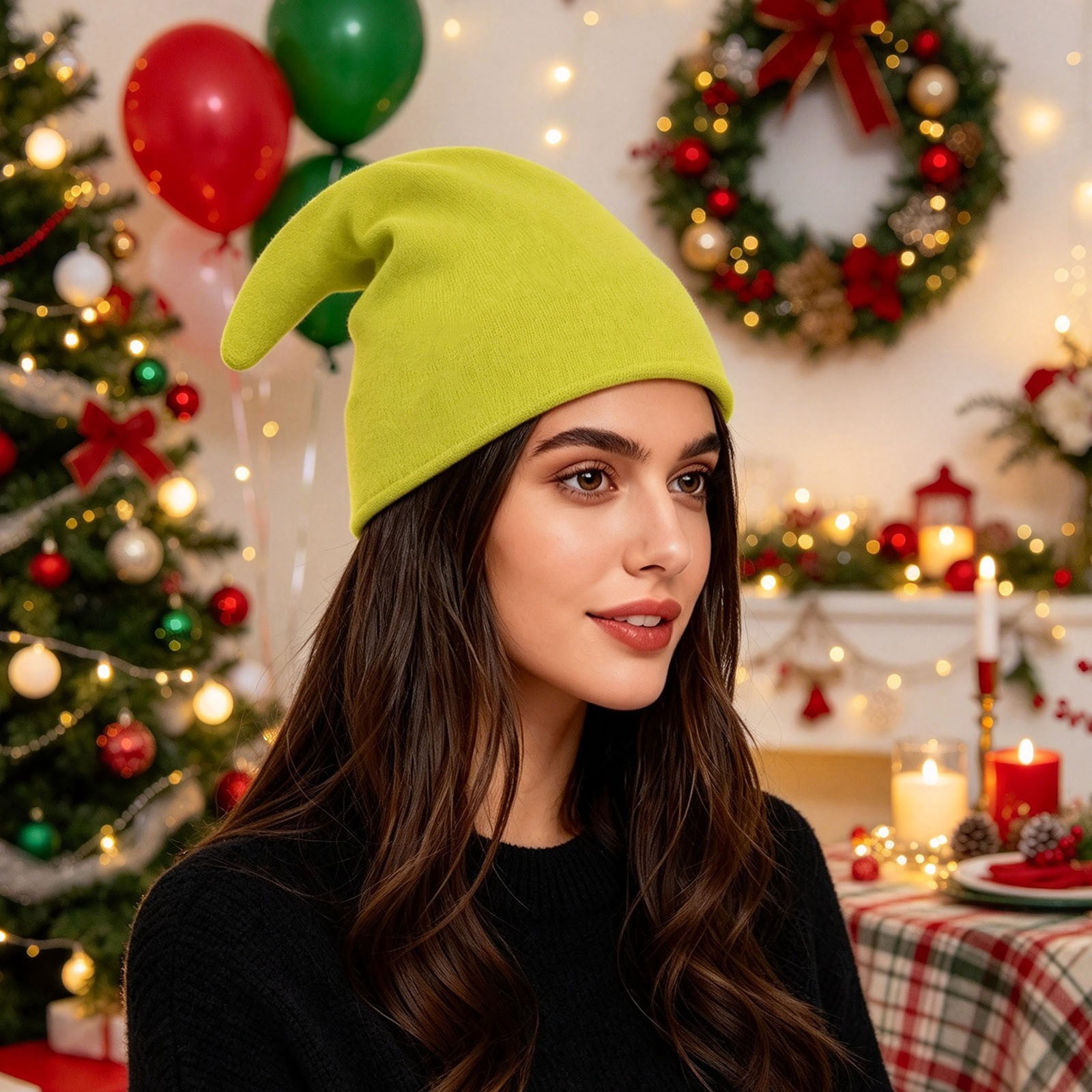 Christmas Solid Color Hat, Soft Pointed Party Headwear, Christmas Party ...