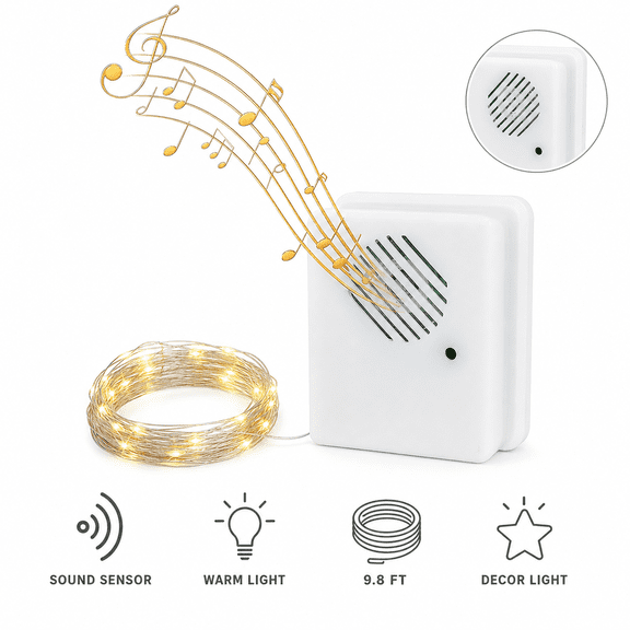 Christmas Sound Sensor Music Speaker /9.8ft String Lights Voice-activated Props-ZZY