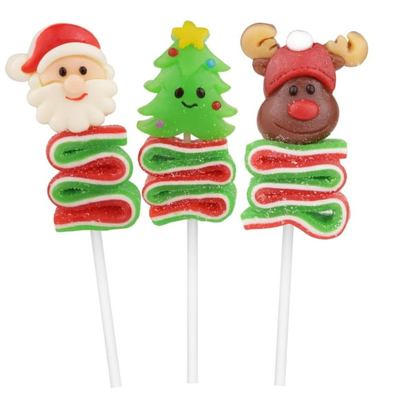 Christmas Sour Gummy Lollipops, Stocking Stuffer Gifts, 1.23 Ounces per Sucker, Pack of 3
