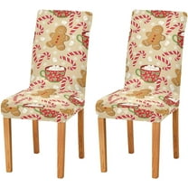 Christmas Spandex Chair Covers for Dining Room Set of 4, Holiday Gingerbread Stretch Chair Cover, Xmas Parsons Chair Slipcovers Seat Protector for Holiday Party