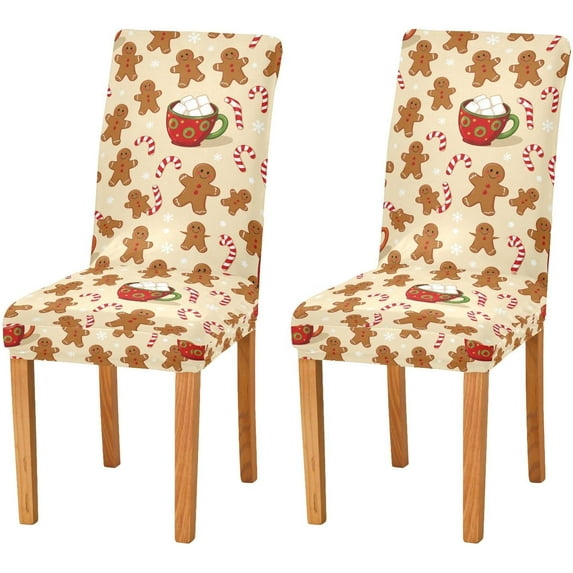 Christmas Spandex Chair Covers for Dining Room Set of 4, Holiday Gingerbread Stretch Chair Cover, Xmas Parsons Chair Slipcovers Seat Protector for Holiday Party