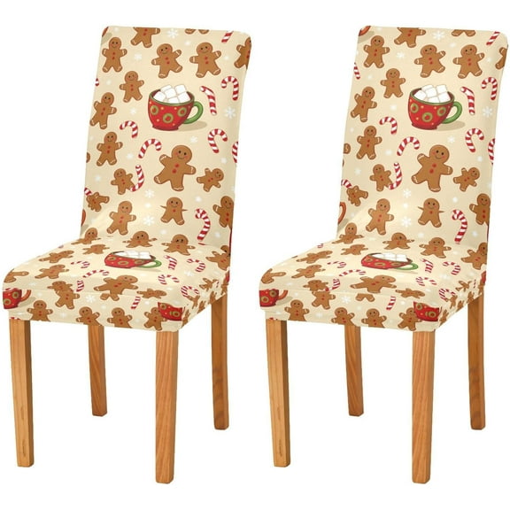Christmas Spandex Chair Covers for Dining Room Set of 4, Holiday Gingerbread Stretch Chair Cover, Xmas Parsons Chair Slipcovers Seat Protector for Holiday Party