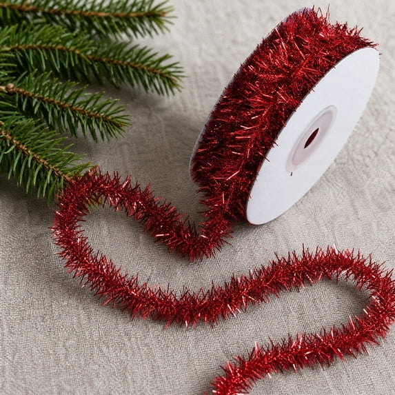 Christmas Sparkle Tinsel Cord Ribbon, Glitter Metallic Ribbon for Gift Wrapping, Mini Garland Trim for Christmas Tree Wreath, DIY Crafts Holiday Party Decorations Supplies, Assorted Colors