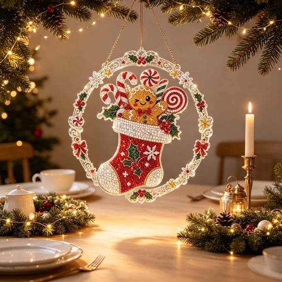 Christmas Sparkling Diamond Art Hanging Suncatcher Decoration, Crystal Clear Rhinestone Fairy Tale 3D Wall Hanging Sign for Front Door Window Indoor Outdoor Home Holiday Decor Ideal Xmas Gift