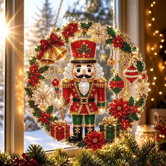 Christmas Sparkling Diamond Art Hanging Suncatcher Decoration, Crystal Clear Rhinestone Fairy Tale 3D Wall Hanging Sign for Front Door Window Indoor Outdoor Home Holiday Decor Ideal Xmas Gift