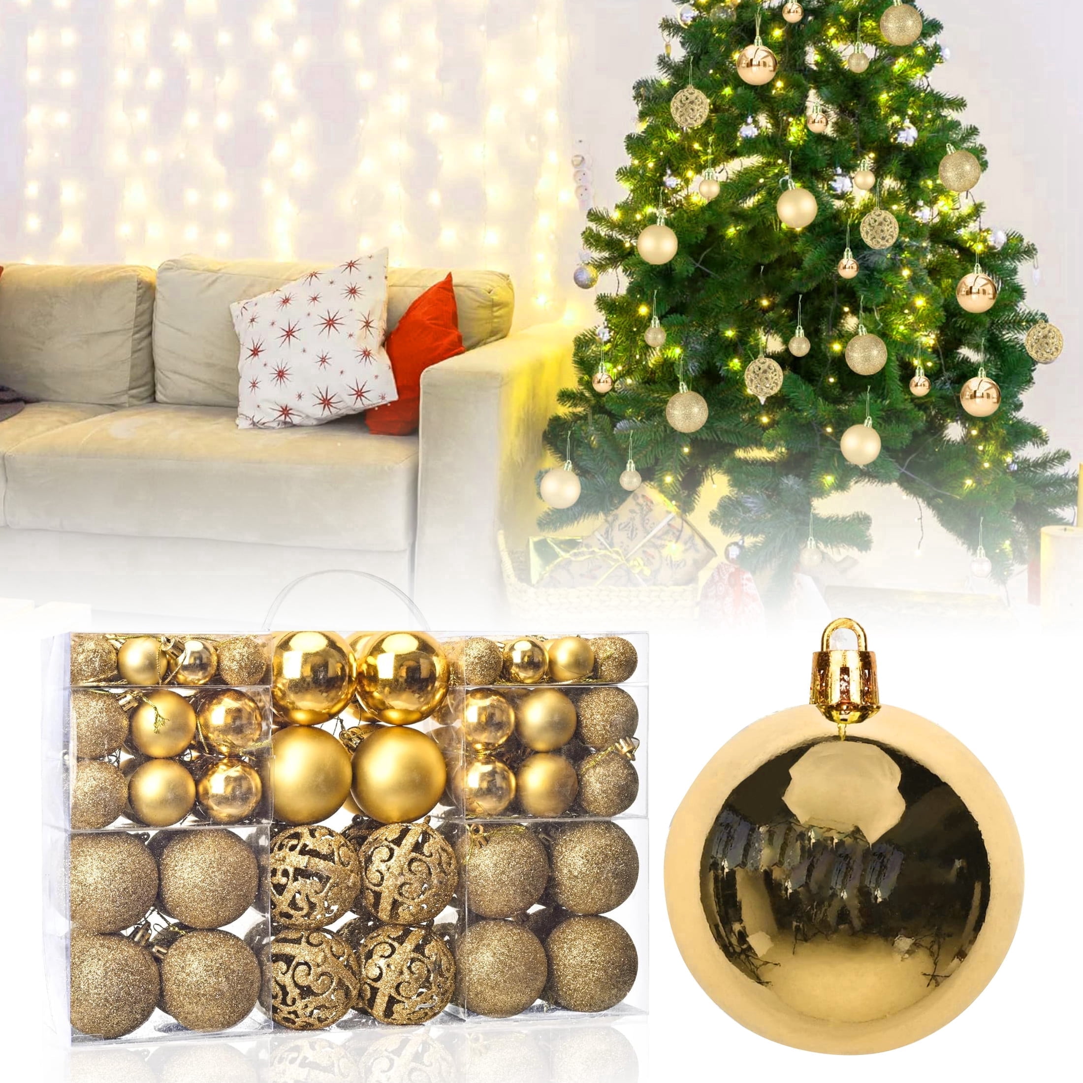 HIOHA, Christmas Ornaments Set, 44 Assorted Gold Textures - Walmart.com