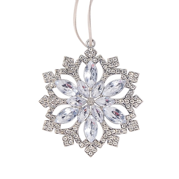 Christmas Sparkling Snowflake Tree Ornament 4.17" x 3.70" Festive Decoration Rhinestone Metal Pendant for Winter Holiday Party and Home Hanging Decor Bauble Anniversary Gift