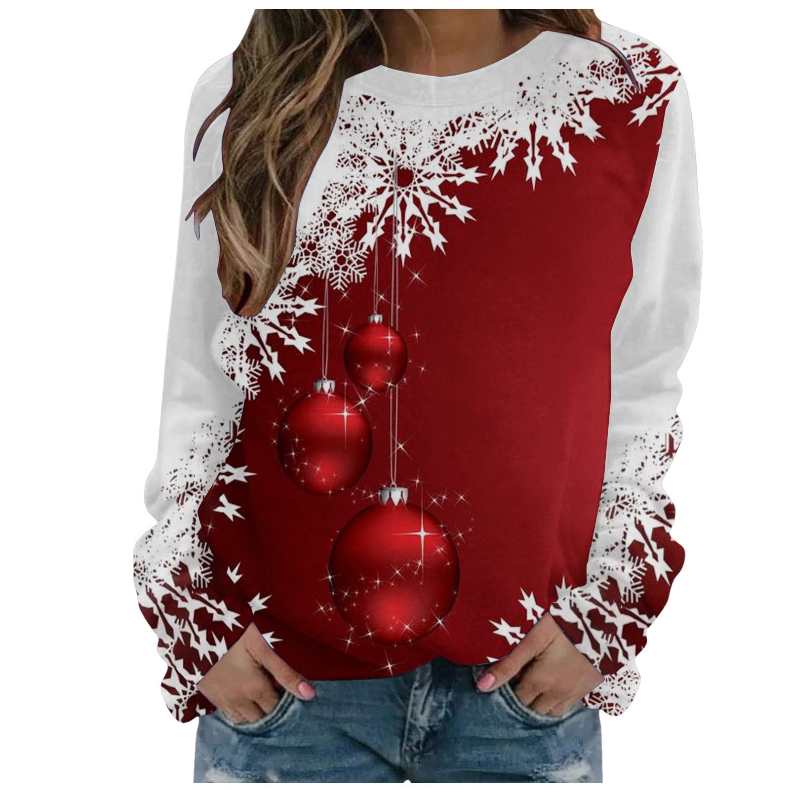 Christmas Sparkly Shirts for Women Fashion Novelty Xmas Tree Snowflake