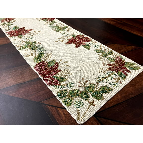 Christmas Special beaded runner and placemat, gift for her, 13x36 inch