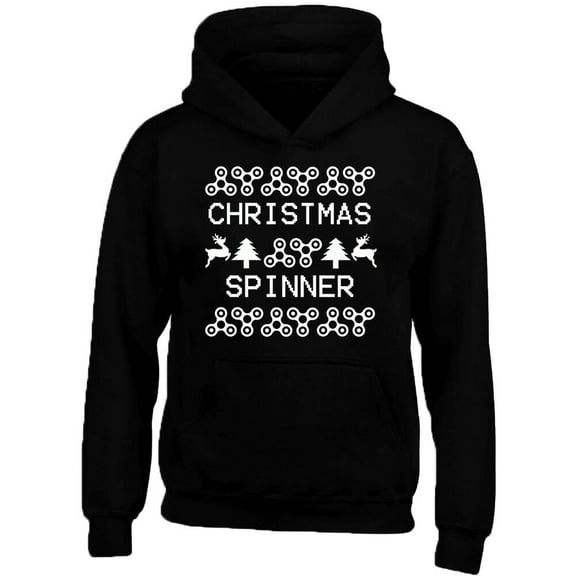 Christmas Spinner Printed Black Hoodie Sweatshirt Happy Ugly Small