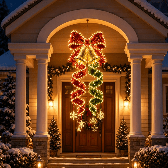 Christmas Spiral Hanging LED Light Decor,Vertical Outdoor Holiday Display for Porch Entryway Doorway,3 Designs with Illuminated Spiral Shape Night Glow