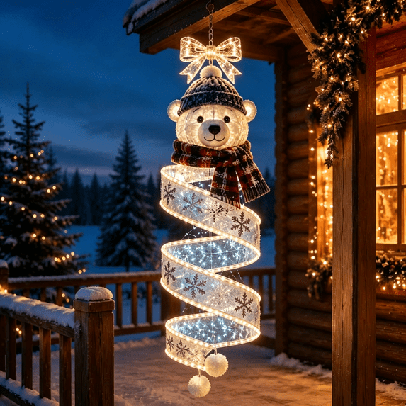 Christmas Spiral Hanging LED Light Decor,Vertical Outdoor Holiday Display for Porch Entryway Doorway,3 Designs with Illuminated Spiral Shape Night Glow