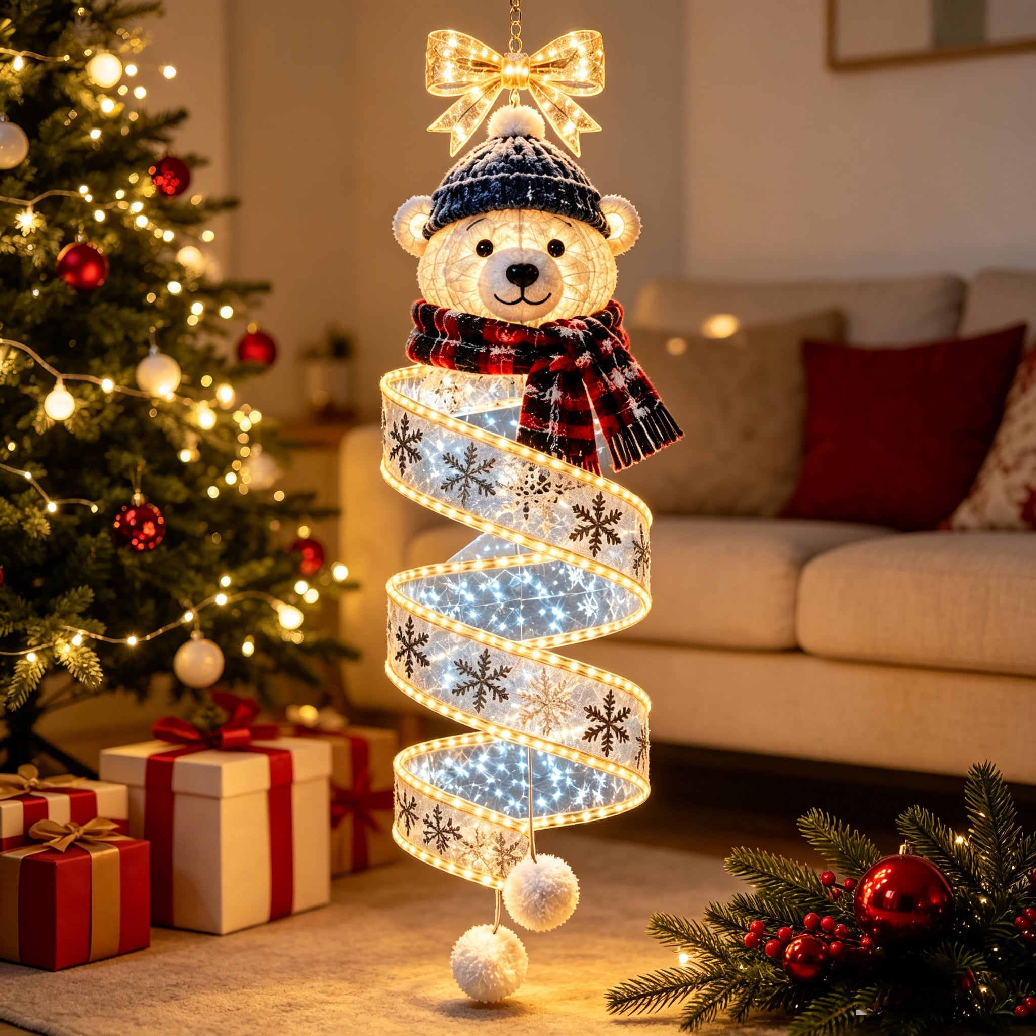 Christmas Spiral Hanging LED Lights, Warm White Glowing Holiday Decor ...