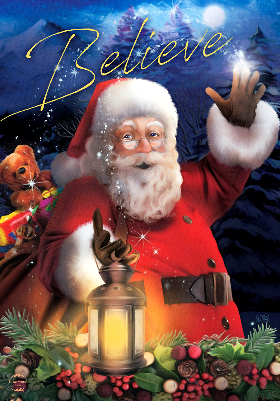 Christmas Spirit Believe House Flag Santa Claus Lantern 28" x 40" Briarwood Lane - image 1 of 4