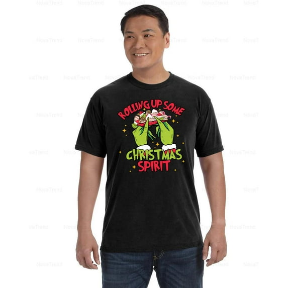 Christmas Spirit Comfort Color T-Shirt Rolling Neon Style Funny Holiday Tee, Unisex, up to size 4XL