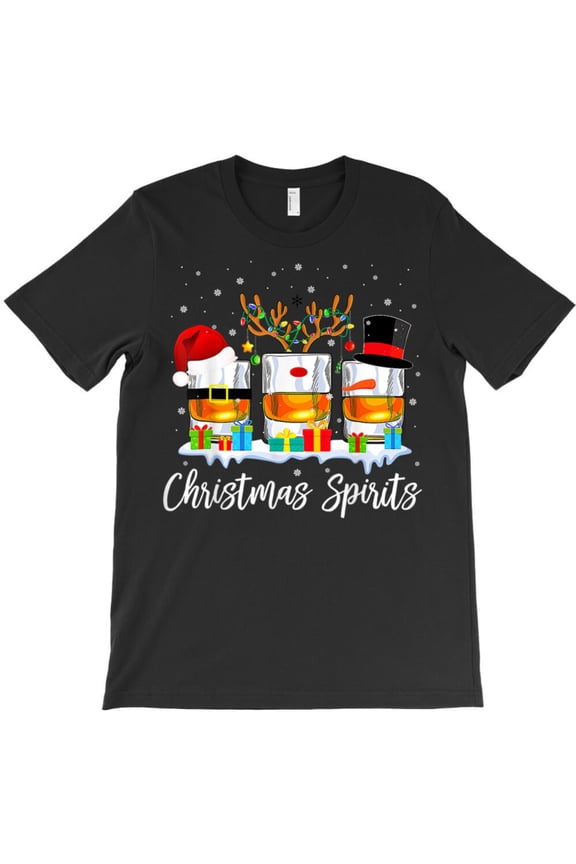 Christmas Spirits Bourbon Glasses Funny Family Holiday Drinking Graphic T-Shirt - Premium Fabric G0586, Up to 5XL