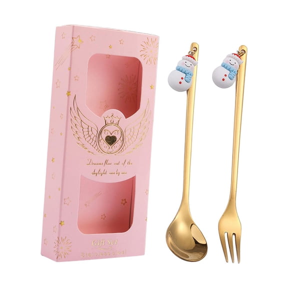 Christmas Spoon and Fork Set Cutlery Coffee Spoon Small Utensils Flatware Christmas Tableware for Ice Cream Holiday Kitchen Snowman
