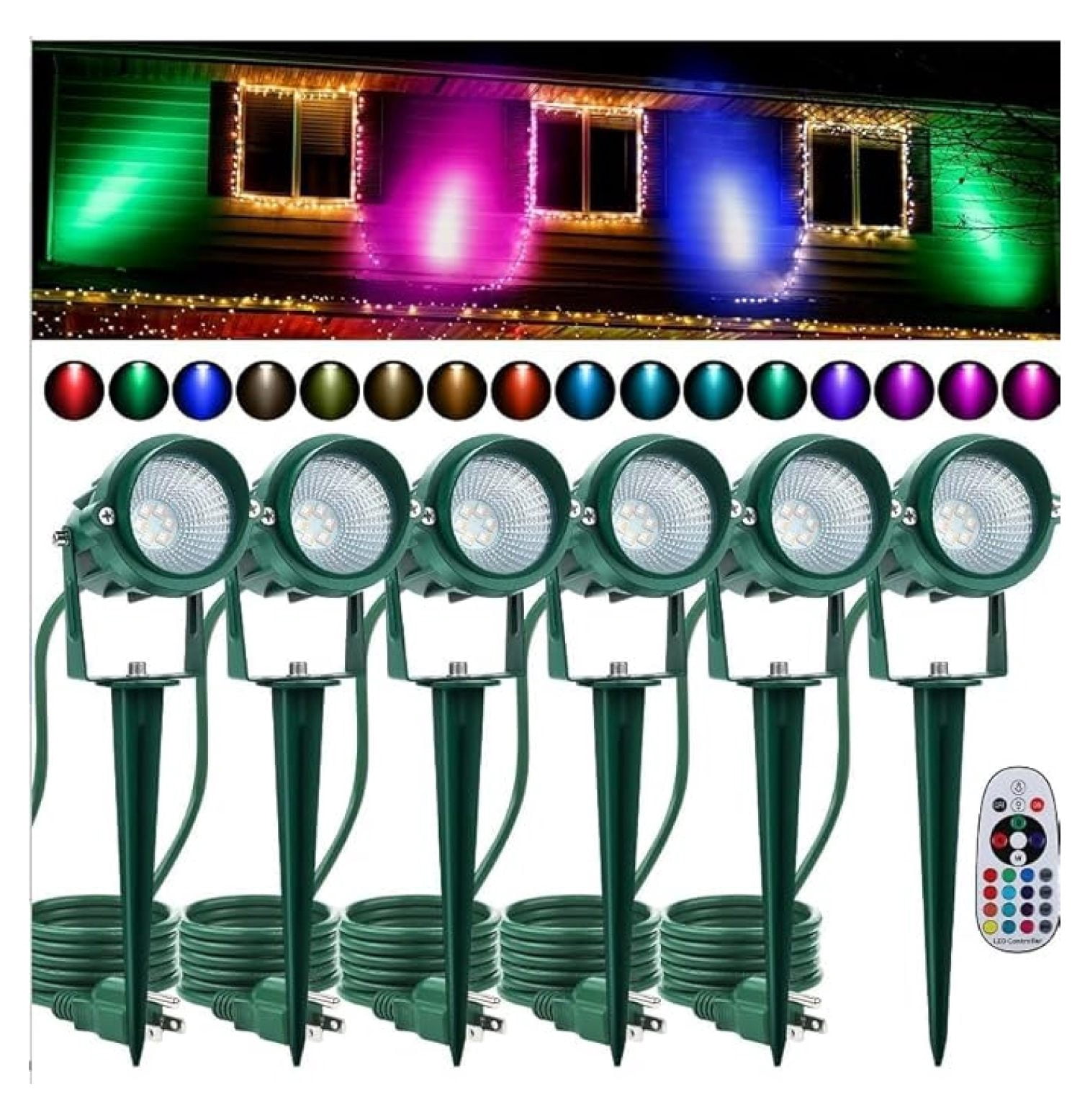 Christmas Spotlight 12W RGBW Outdoor Lights 6 Pack, IP65 Waterproof ...