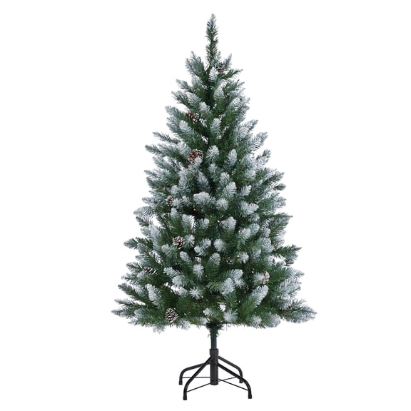 Christmas Spray White Head Mixed Auto Tree with 250 Warm White LED Lights, Medium Round Pinecone Decoration, Metal Base, Holiday Decoration Fake Tree for Home, Office, Party