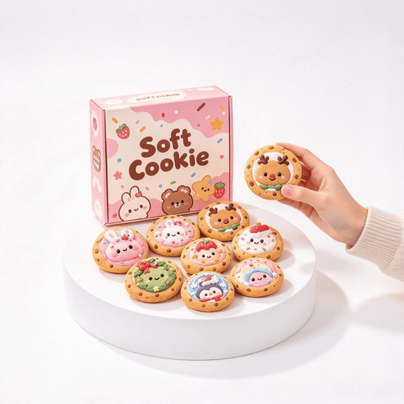 Christmas Sprinkles Worm Cookie Plush Squishy Mystery Blind Box, Kawaii Frosted Biscuit Squeeze Toy, Dessert Slow Rising Sensory Fidget Toy, 1 Random Piece Per Box