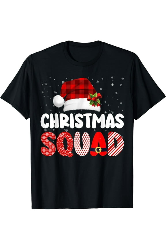 Christmas Squad Family Group Matching Red Plaid Santa T-Shirt