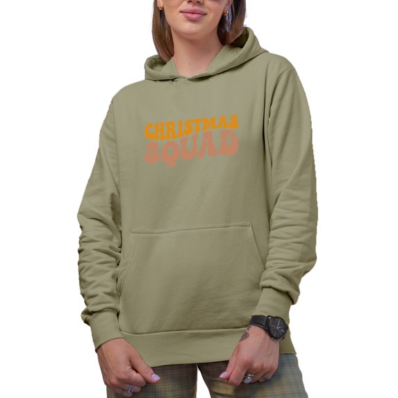 Christmas Squad, Groovy Retro Wavy Text Merch Gift, Sand Hooded Sweatshirt or Hoodie, 2XL