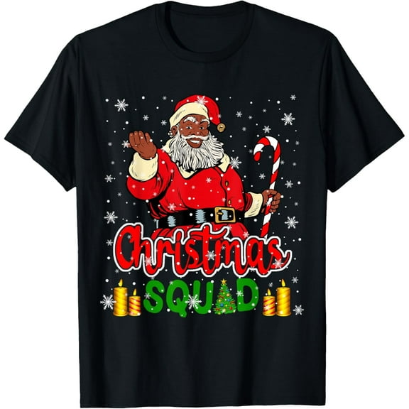 Christmas Squad Santa Afro Man Proud Black African American T-Shirt