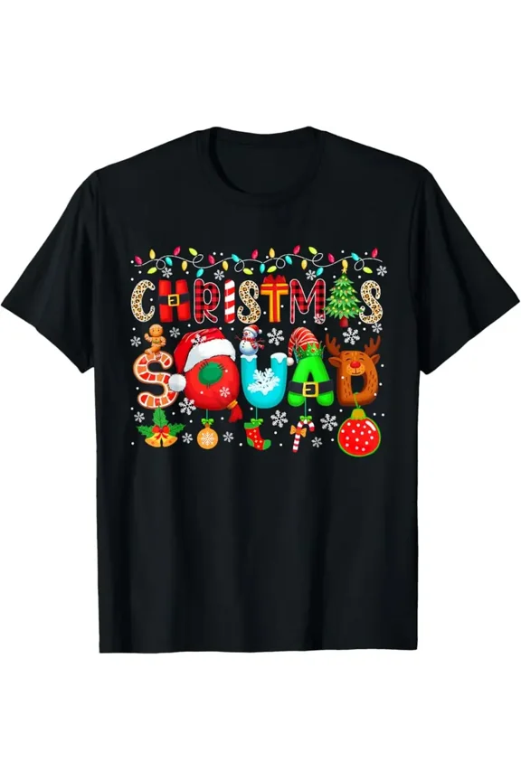 Christmas Squad Santa Elf Reindeer Snowman Leopard Colorful T-Shirt