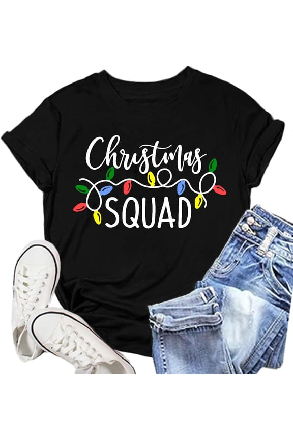 Christmas Squad Shirt for Women Christmas Crew Tshirt Xmas Lights Tee Tops100% pure cotton short-sleeved shirt for both men and women