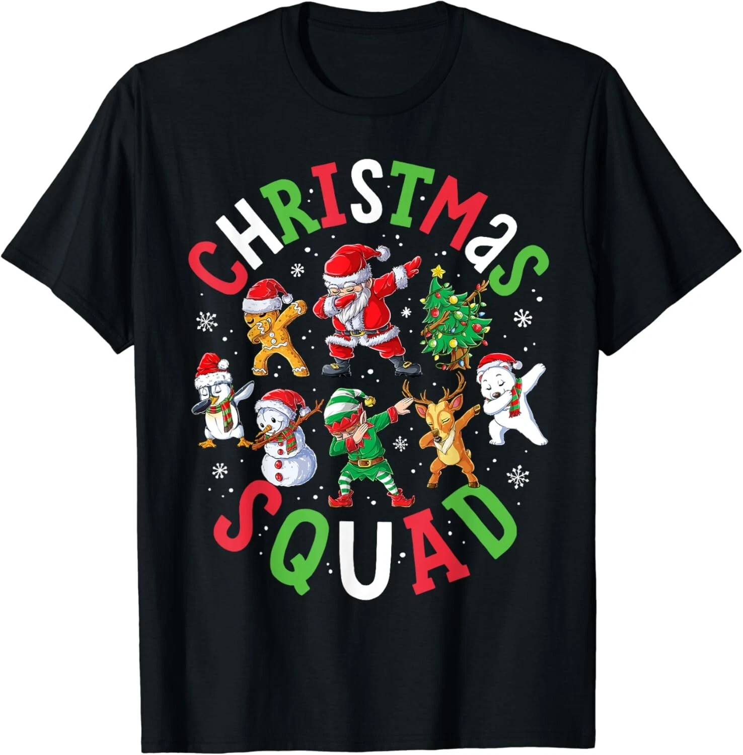 Christmas Squad T-Shirt – Santa Dabbing Elf Matching Family Holiday Pajama Tee, Funny Retro Christmas Vibes Shirt