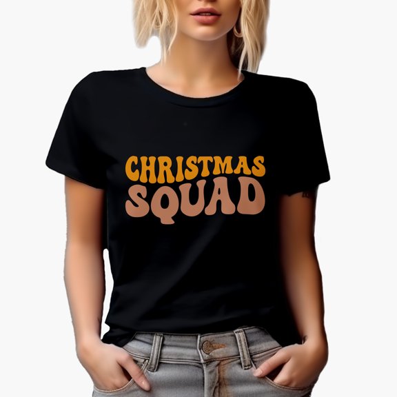 Christmas Squad, Winter Season, Celebration or Party Themed, Groovy Retro Wavy Text Merch Gift, Black T-Shirt, Small