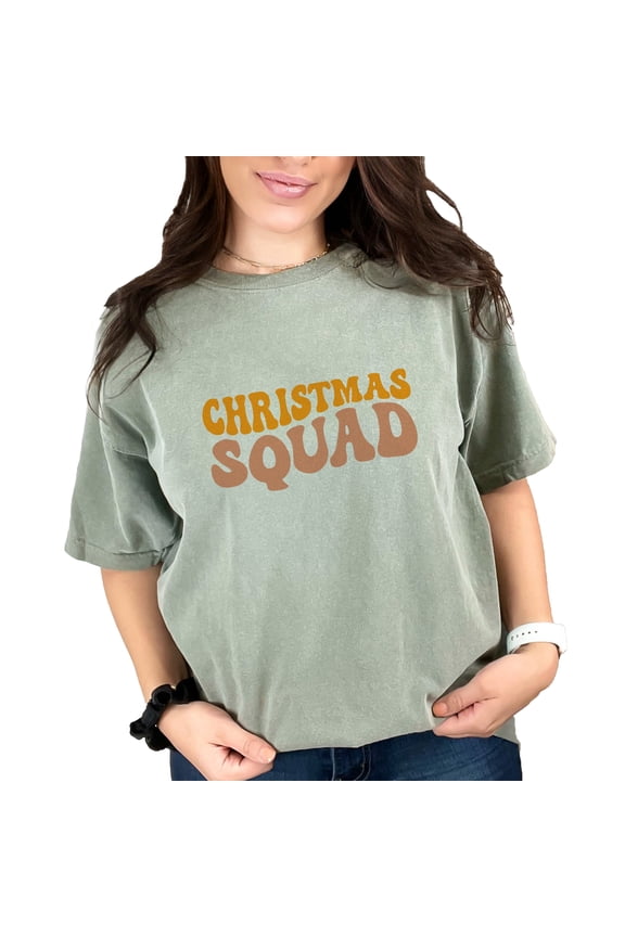 Christmas Squad, Winter Season, Celebration or Party Themed, Groovy Retro Wavy Text, Moss Comfort Colors T-Shirt, 2XL