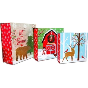 Christmas Square Nested Hard Gift Boxes with Glitter or Foil (Set of 3 Boxes) (Let It Snow - Foil Embossed)